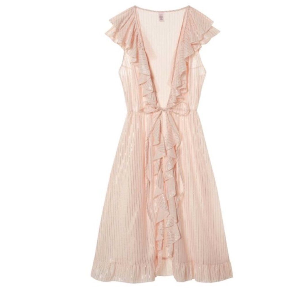 Dream Angels Sheer Satin Ruffle Kimono Rosegold Small Robe Kimono Cover Up